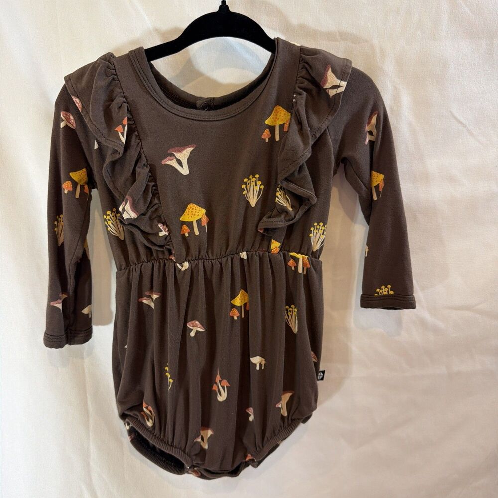 Kyte Baby Brown Mushroom Bamboo Bubble Long Sleeve Infant Size 6-12 Months